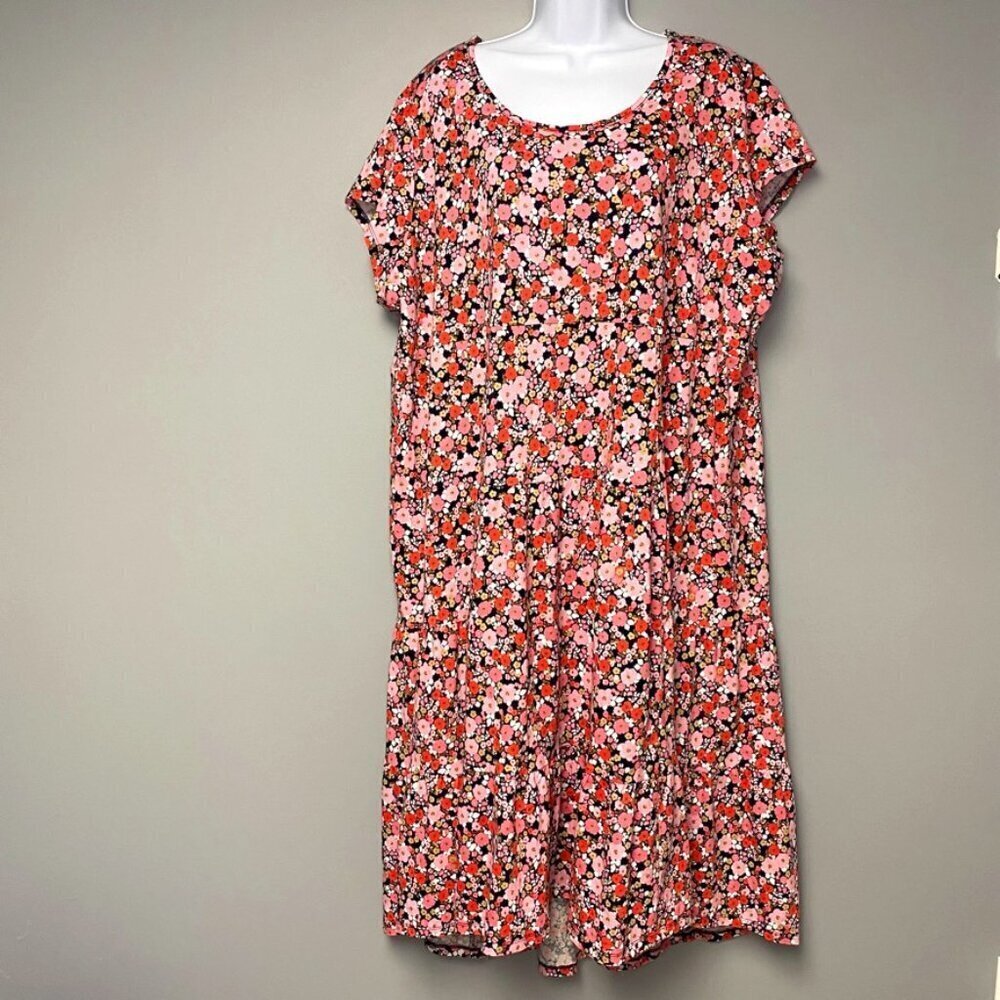 Tommy Hilfiger Women's Plus‎ Size 2X Cap Sleeve Pink Floral Cotton Maxi Dress